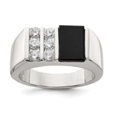 Sterling Silver Rhodium-plated Men's CZ and Onyx Ring - 2