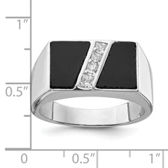 Sterling Silver Rhodium-plated Men's CZ and Onyx Ring - 11