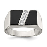 Sterling Silver Rhodium-plated Men's CZ and Onyx Ring - 7