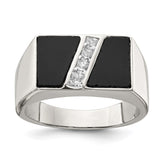 Sterling Silver Rhodium-plated Men's CZ and Onyx Ring - 11