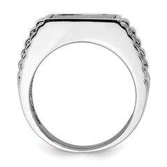 Sterling Silver Rhodium-plated Men's Onyx Ring - 6