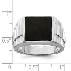 Sterling Silver Rhodium-plated Men's Onyx Ring - 12