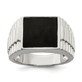 Sterling Silver Rhodium-plated Men's Onyx Ring - 7