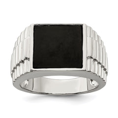 Sterling Silver Rhodium-plated Men's Onyx Ring - 6
