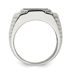 Sterling Silver Rhodium-plated Men's CZ and Onyx Ring - 12