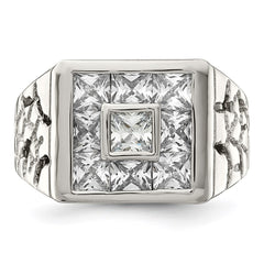 Sterling Silver Rhodium Plated Men's Fashion CZ Ring