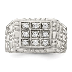 Sterling Silver Rhodium-plated Men's CZ Ring - 14