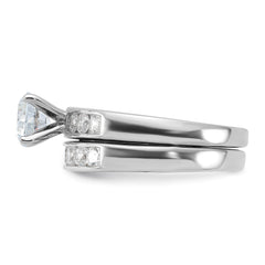 Sterling Silver Rhodium Plated CZ Engagement Ring and CZ Wedding Band Two Piece Set - 4