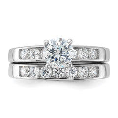 Sterling Silver Rhodium Plated CZ Engagement Ring and CZ Wedding Band Two Piece Set - 8