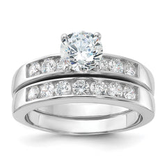 Sterling Silver Rhodium Plated CZ Engagement Ring and CZ Wedding Band Two Piece Set - 8