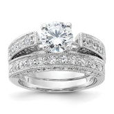 Sterling Silver Rhodium-plated 2-Piece CZ Wedding Set Ring - 5