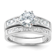 Sterling Silver Rhodium-plated CZ 2 Piece Wedding Ring Set - 3