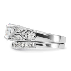 Sterling Silver Rhodium-plated 2-Piece CZ Wedding Set Ring - 8
