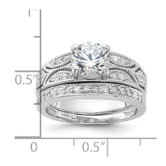 Sterling Silver Rhodium-plated 2-Piece CZ Wedding Set Ring - 9