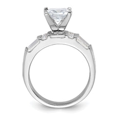 Sterling Silver Rhodium Plated CZ Engagement Ring and CZ Wedding Band Two Piece Set - 6
