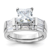 Sterling Silver Rhodium Plated CZ Engagement Ring and CZ Wedding Band Two Piece Set - 5
