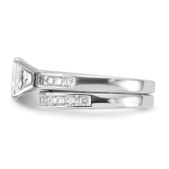 Sterling Silver Rhodium-plated 2-Piece CZ Size 7 Wedding Set Ring - 3