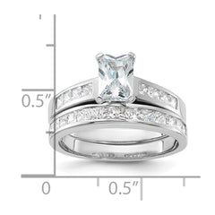 Sterling Silver Rhodium-plated 2-Piece CZ Size 7 Wedding Set Ring - 3