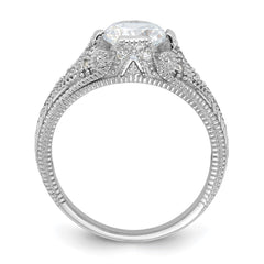 Sterling Silver Rhodium-plated CZ Antique Style Ring - 2