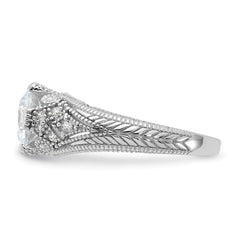 Sterling Silver Rhodium-plated CZ Antique Style Ring - 3