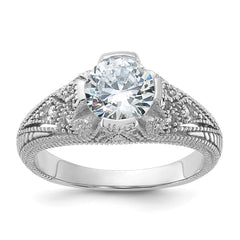 Sterling Silver Rhodium-plated CZ Antique Style Ring - 3