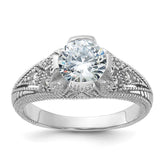 Sterling Silver Rhodium-plated CZ Antique Style Ring - 2