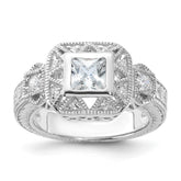 Sterling Silver Rhodium-plated CZ Antique Style Ring - 4