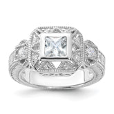 Sterling Silver Rhodium-plated CZ Antique Style Ring - 5