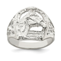Sterling Silver Horseshoe with Horse Head Ring - 8