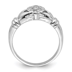 Sterling Silver Rhodium-plated CZ Claddagh Ring - 3