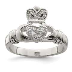 Sterling Silver Rhodium-plated CZ Claddagh Ring - 3