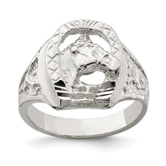 Sterling Silver Horseshoe with Horse Head Ring - 5