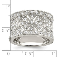 Sterling Silver Rhodium-plated Polished CZ Vintage Ring - 3