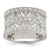 Sterling Silver Rhodium-plated Polished CZ Vintage Ring - 2