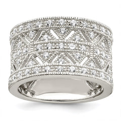 Sterling Silver Rhodium-plated Polished CZ Vintage Ring - 3