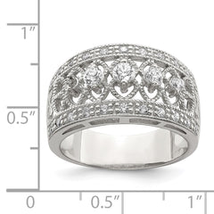 Sterling Silver Rhodium-plated Polished CZ Vintage Ring - 4