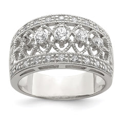 Sterling Silver Rhodium-plated Polished CZ Vintage Ring - 4