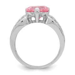 Sterling Silver Rhodium plated 10mm Clear CZ and Pink Heart CZ Ring - 3