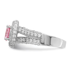 Sterling Silver Rhodium plated 10mm Clear CZ and Pink Heart CZ Ring - 3