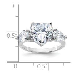 Sterling Silver Rhodium-plated Heart Shape Center CZ 3-Stone Ring - 3