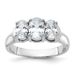 Sterling Silver Rhodium-plated 3 Stone CZ Ring - 6