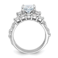 Sterling Silver Rhodium-plated 2-piece CZ Wedding Ring - 2
