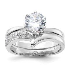 Sterling Silver Rhodium-plated 2-piece CZ Wedding Ring Set - 2