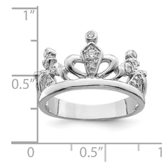 Sterling Silver Rhodium-plated CZ Crown Ring - 3