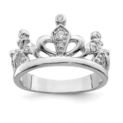 Sterling Silver Rhodium-plated CZ Crown Ring - 2