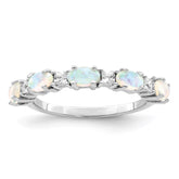 Sterling Silver Rhodium-plated Lab Created Opal and CZ Ring - 3