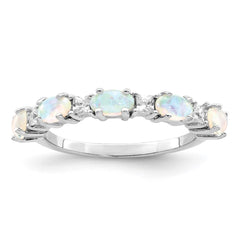 Sterling Silver Rhodium-plated Lab Created Opal and CZ Ring - 2