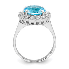 Sterling Silver Rhodium-plated Blue & Clear CZ Ring - 2