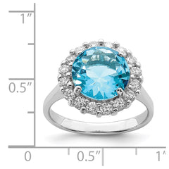Sterling Silver Rhodium-plated Blue & Clear CZ Ring - 2