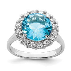 Sterling Silver Rhodium-plated Blue & Clear CZ Ring - 2